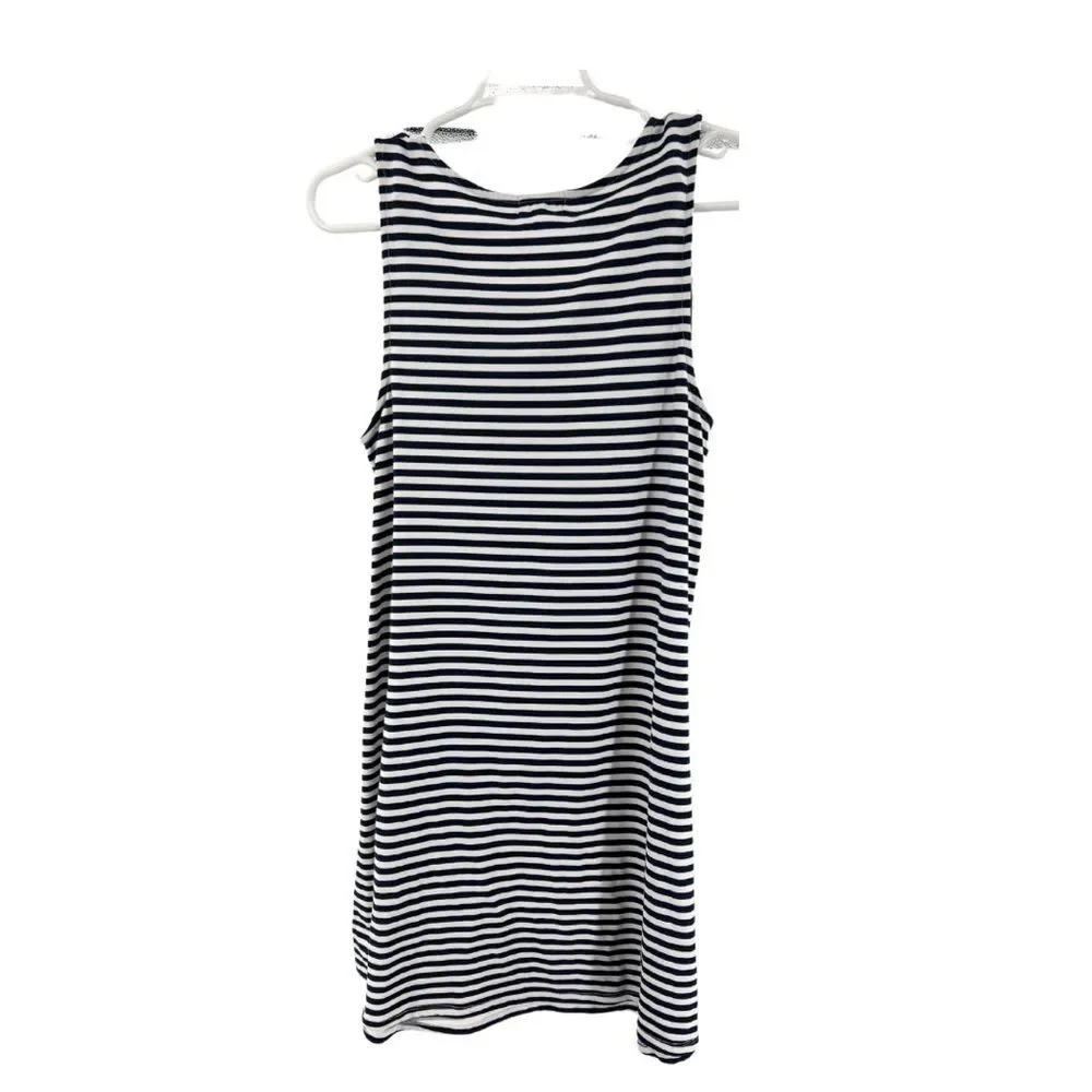 About a girl tank navy and white striped laced detail above the knee dress M - Picture 2 of 6